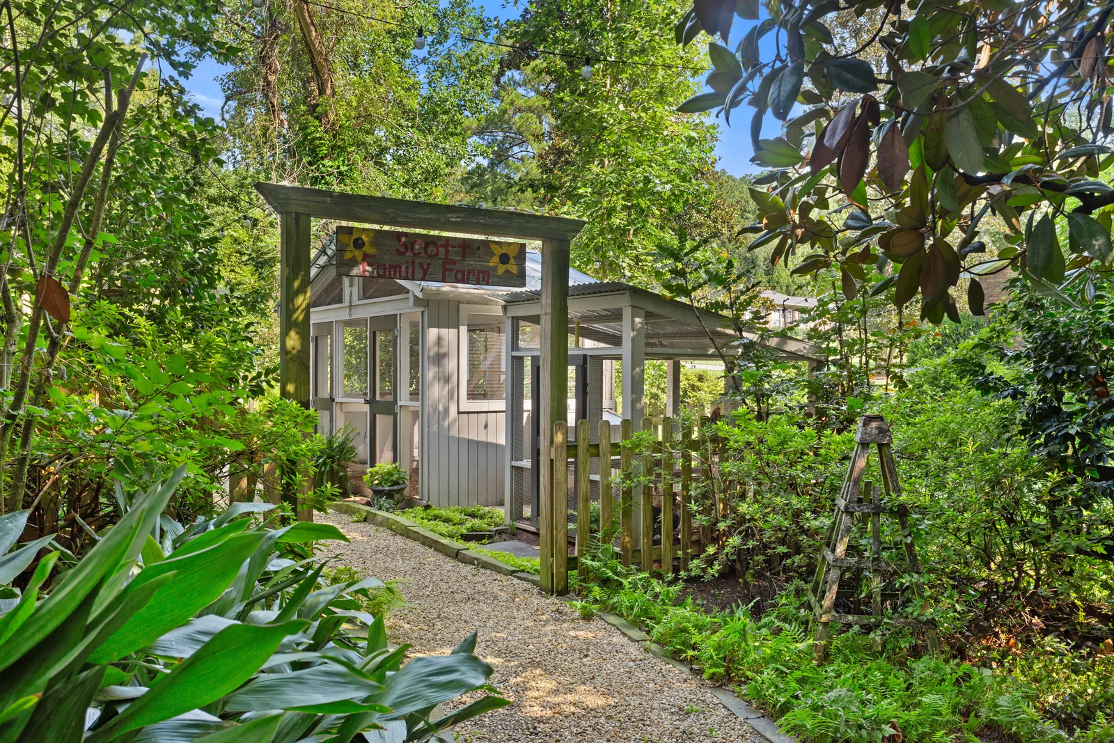 Garden path leading to a pergola