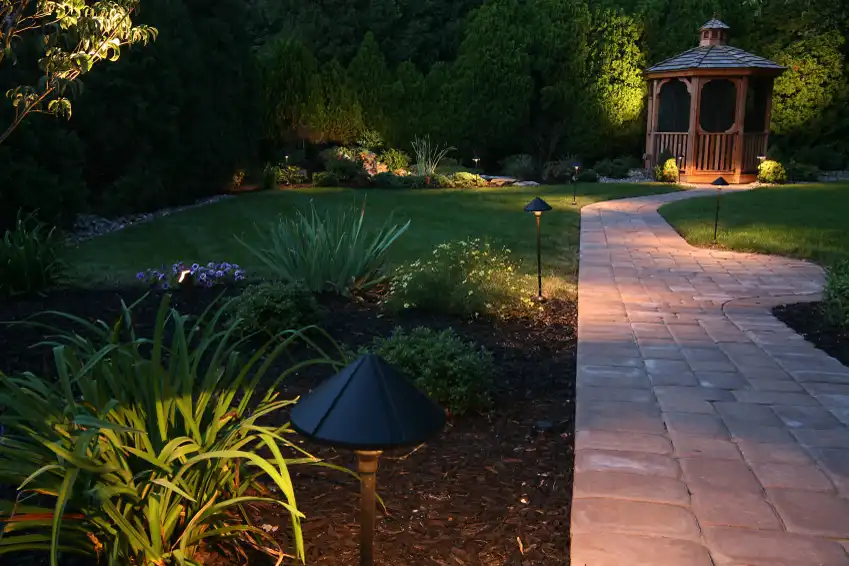 Lit stone wall
